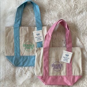 BUNDLE! Trader Joe’s Mini Pastel Canvas Tote Bag - Pink and Light Blue